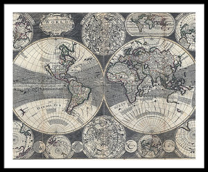 Old 1707 Map Of The World - Framed Print