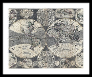 Old 1707 Map Of The World - Framed Print