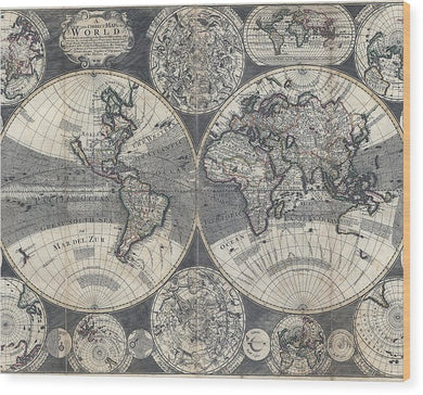 Old 1707 Map Of The World - Wood Print