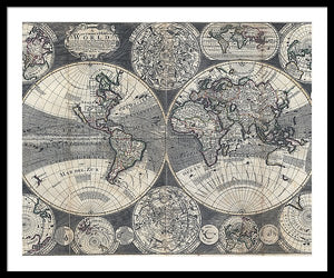 Old 1707 Map Of The World - Framed Print