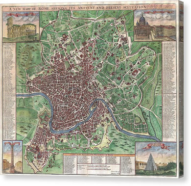 Old 1721 Map Of Rome - Canvas Print