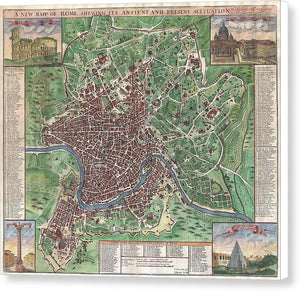 Old 1721 Map Of Rome - Canvas Print