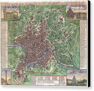 Old 1721 Map Of Rome - Canvas Print