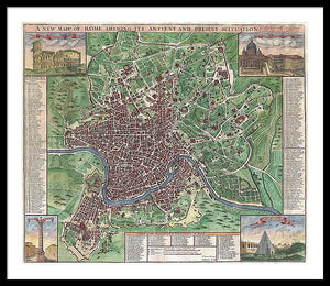 Old 1721 Map Of Rome - Framed Print