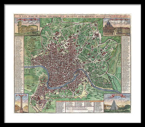 Old 1721 Map Of Rome - Framed Print