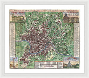 Old 1721 Map Of Rome - Framed Print