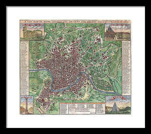 Old 1721 Map Of Rome - Framed Print