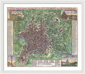 Old 1721 Map Of Rome - Framed Print