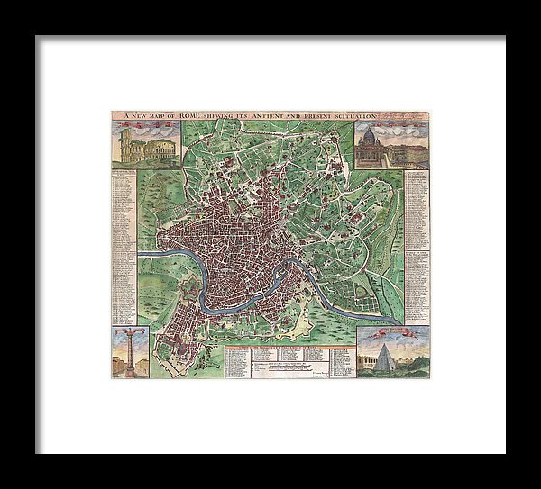 Old 1721 Map Of Rome - Framed Print