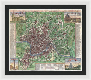 Old 1721 Map Of Rome - Framed Print