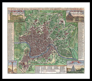 Old 1721 Map Of Rome - Framed Print