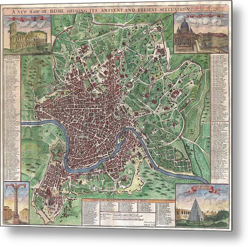 Old 1721 Map Of Rome - Metal Print