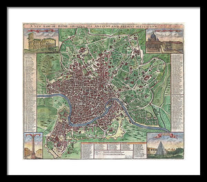 Old 1721 Map Of Rome - Framed Print