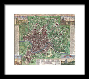 Old 1721 Map Of Rome - Framed Print