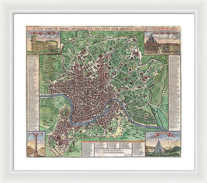 Old 1721 Map Of Rome - Framed Print