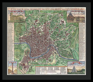 Old 1721 Map Of Rome - Framed Print