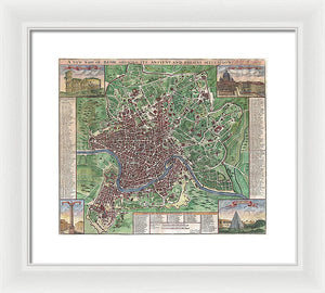 Old 1721 Map Of Rome - Framed Print