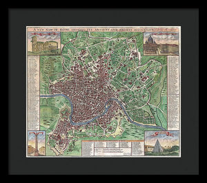 Old 1721 Map Of Rome - Framed Print