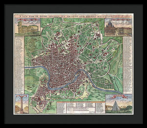 Old 1721 Map Of Rome - Framed Print