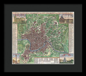 Old 1721 Map Of Rome - Framed Print