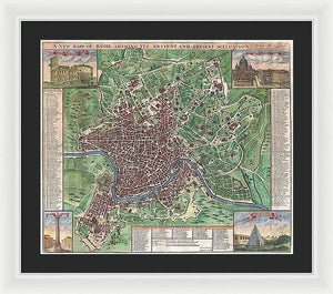 Old 1721 Map Of Rome - Framed Print