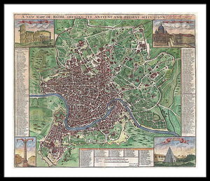 Old 1721 Map Of Rome - Framed Print