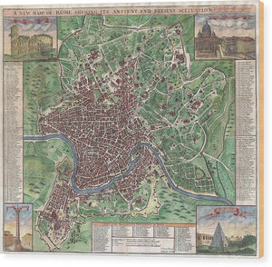 Old 1721 Map Of Rome - Wood Print