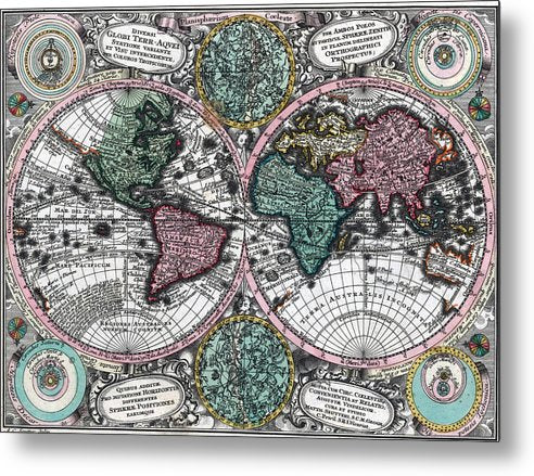 Old 1744 Map Of The World - Metal Print