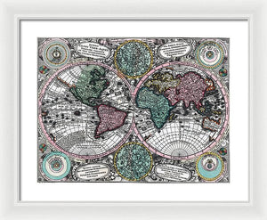 Old 1744 Map Of The World - Framed Print