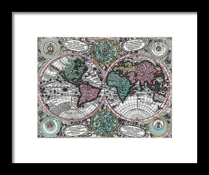 Old 1744 Map Of The World - Framed Print