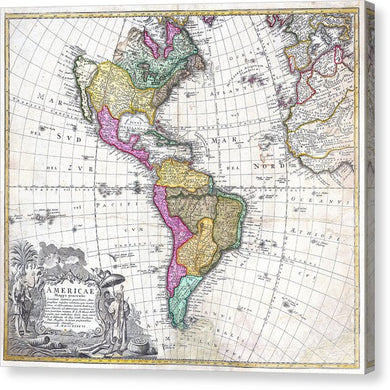 Old Map Of The Americas 1746 - Canvas Print