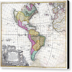 Old Map Of The Americas 1746 - Canvas Print