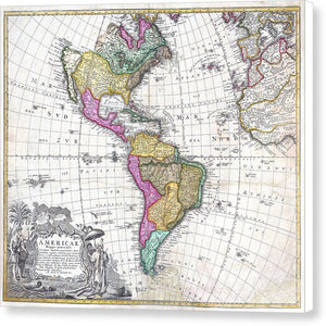 Old Map Of The Americas 1746 - Canvas Print