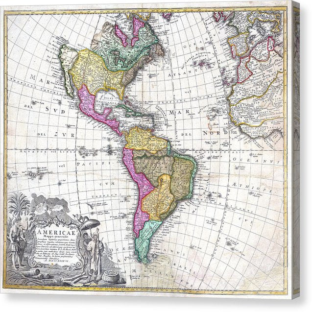 Old Map Of The Americas 1746 - Canvas Print