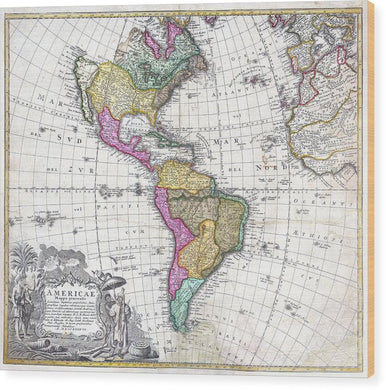 Old Map Of The Americas 1746 - Wood Print