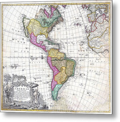 Old Map Of The Americas 1746 - Metal Print