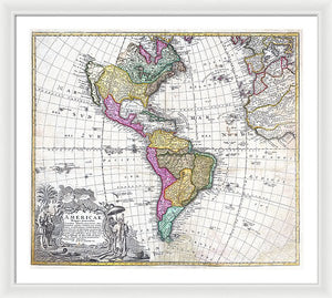 Old Map Of The Americas 1746 - Framed Print