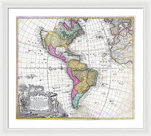 Old Map Of The Americas 1746 - Framed Print