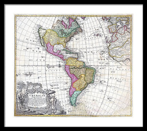 Old Map Of The Americas 1746 - Framed Print