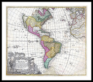 Old Map Of The Americas 1746 - Framed Print