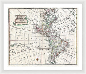 Old Map Of The Americas 1747 - Framed Print