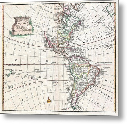 Old Map Of The Americas 1747 - Metal Print