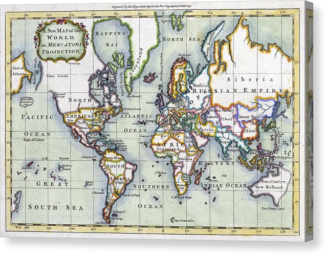 Old 1766 Map Of The World - Canvas Print