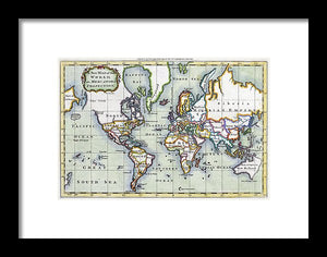 Old 1766 Map Of The World - Framed Print