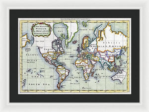 Old 1766 Map Of The World - Framed Print