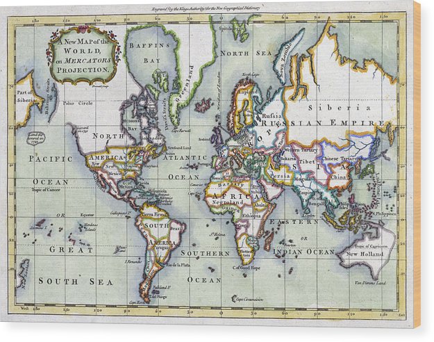 Old 1766 Map Of The World - Wood Print