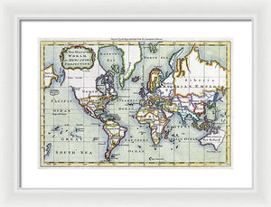 Old 1766 Map Of The World - Framed Print