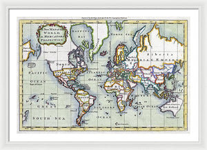 Old 1766 Map Of The World - Framed Print