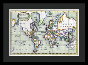 Old 1766 Map Of The World - Framed Print