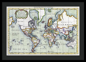 Old 1766 Map Of The World - Framed Print